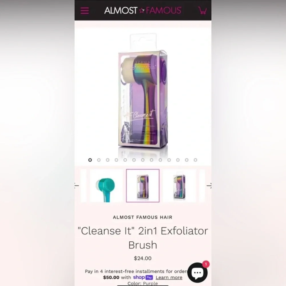 Almost Famous - Clean Freak 2-in-1 Exfoliator Brush in Purple Chromatic - NIB
